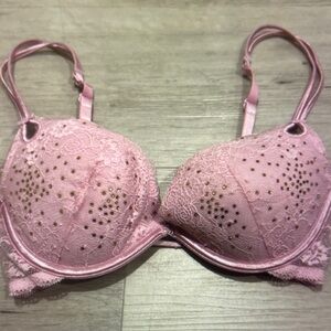 Victoria's Secret Pink Lace Push-Up Bra with Gold Studs